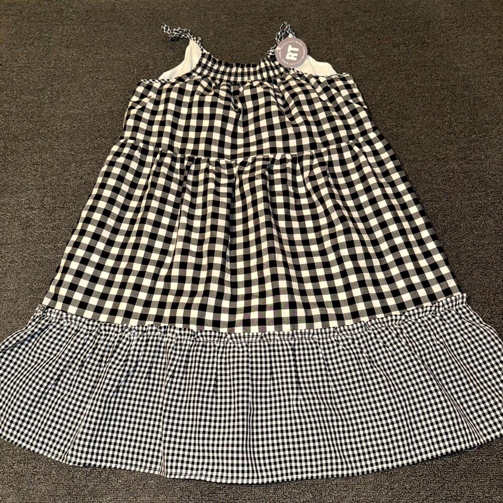 Easel Cami Dress Women's Medium Black White Gingham Smocked Detail Sundress